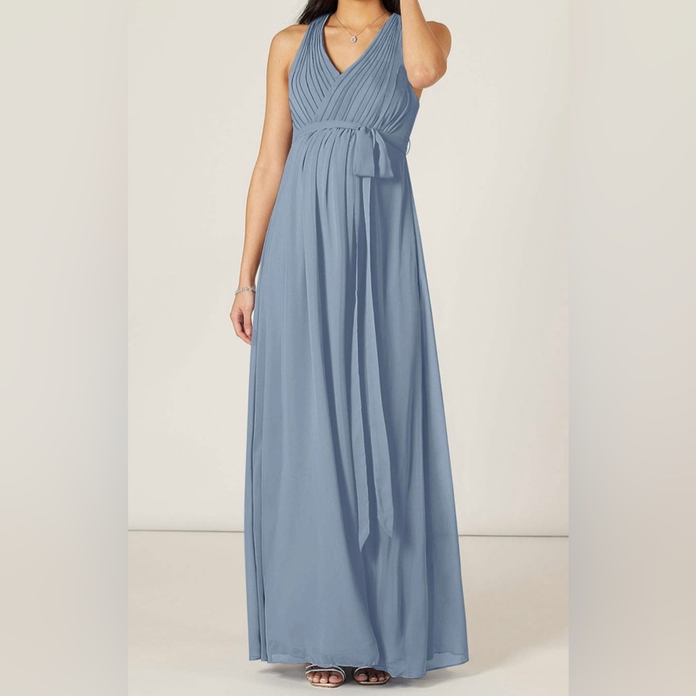 Azazie Athena - Empire Ruched Chiffon Floor Length Dress - Dusty Blue -